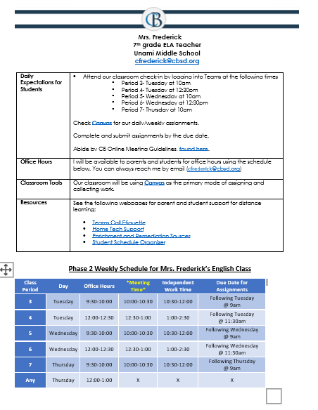 weekly schedule 